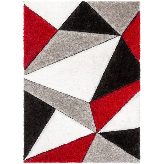 Well Woven Walker Red Triangle Boxes Thick Soft Plush 3D Textured Shag Area Rug 8x10 (7'10" x 9'10")