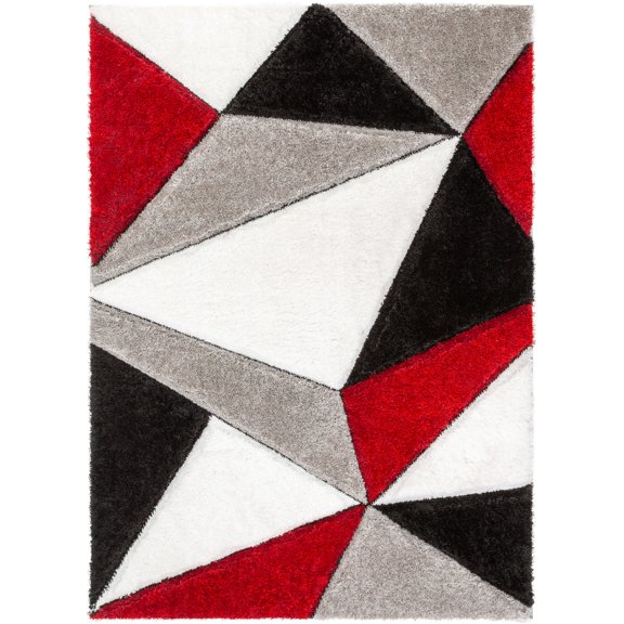 Well Woven Walker Red Triangle Boxes Thick Soft Plush 3D Textured Shag Area Rug 8x10 (7'10" x 9'10")