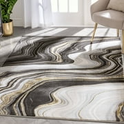 Well Woven Werrick Grey & Gold Striated Marble Pattern Area Rug 311 x 53