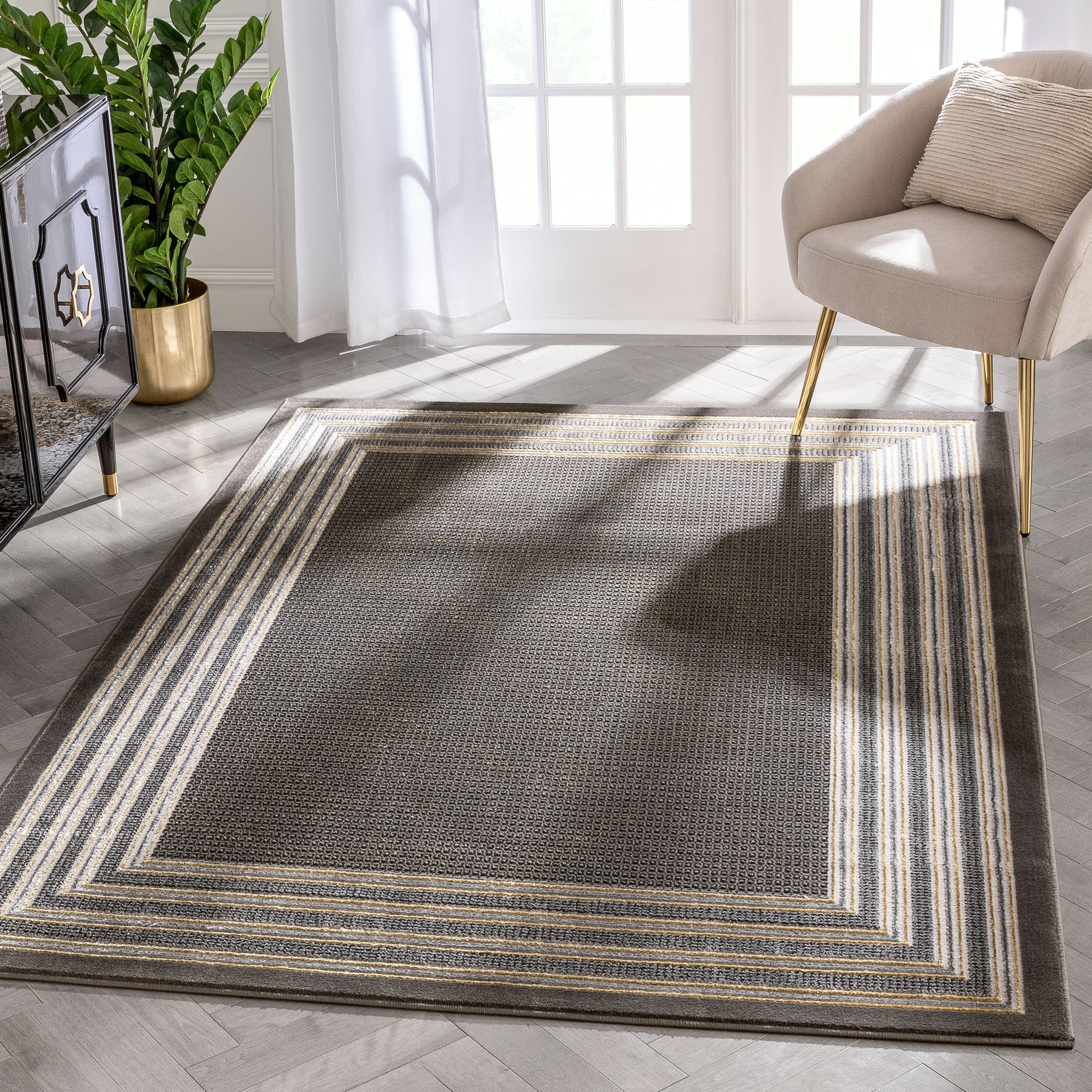 Striped Border Rug Well Woven Whelon Grey Striped Border Pattern Rug, 8x10 (7'10