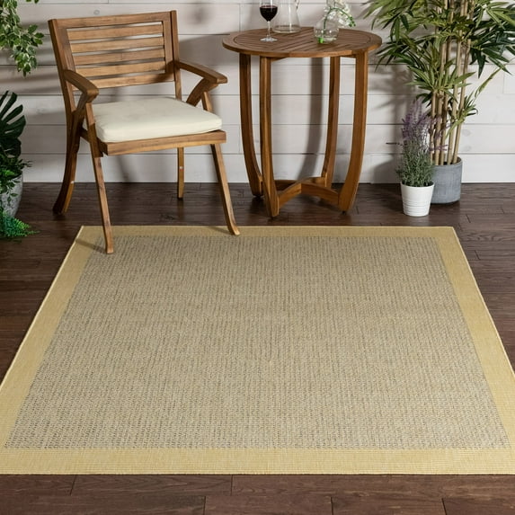 Well Woven Woden Bright Yellow Indoor/Outdoor Solid Color Border Area Rug (7'10" x 9'10")