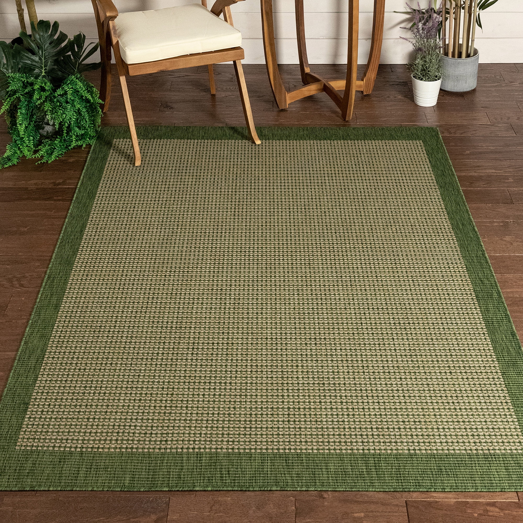 6x7 Rug Well Woven Woden Green Indoor / Outdoor Flat Weave Pile Solid Color ...
