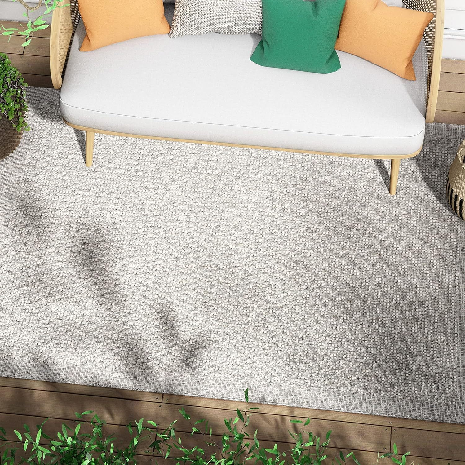 Well Woven Woden Grey Ivory Indoor / Outdoor Flat Weave Pile Solid ...