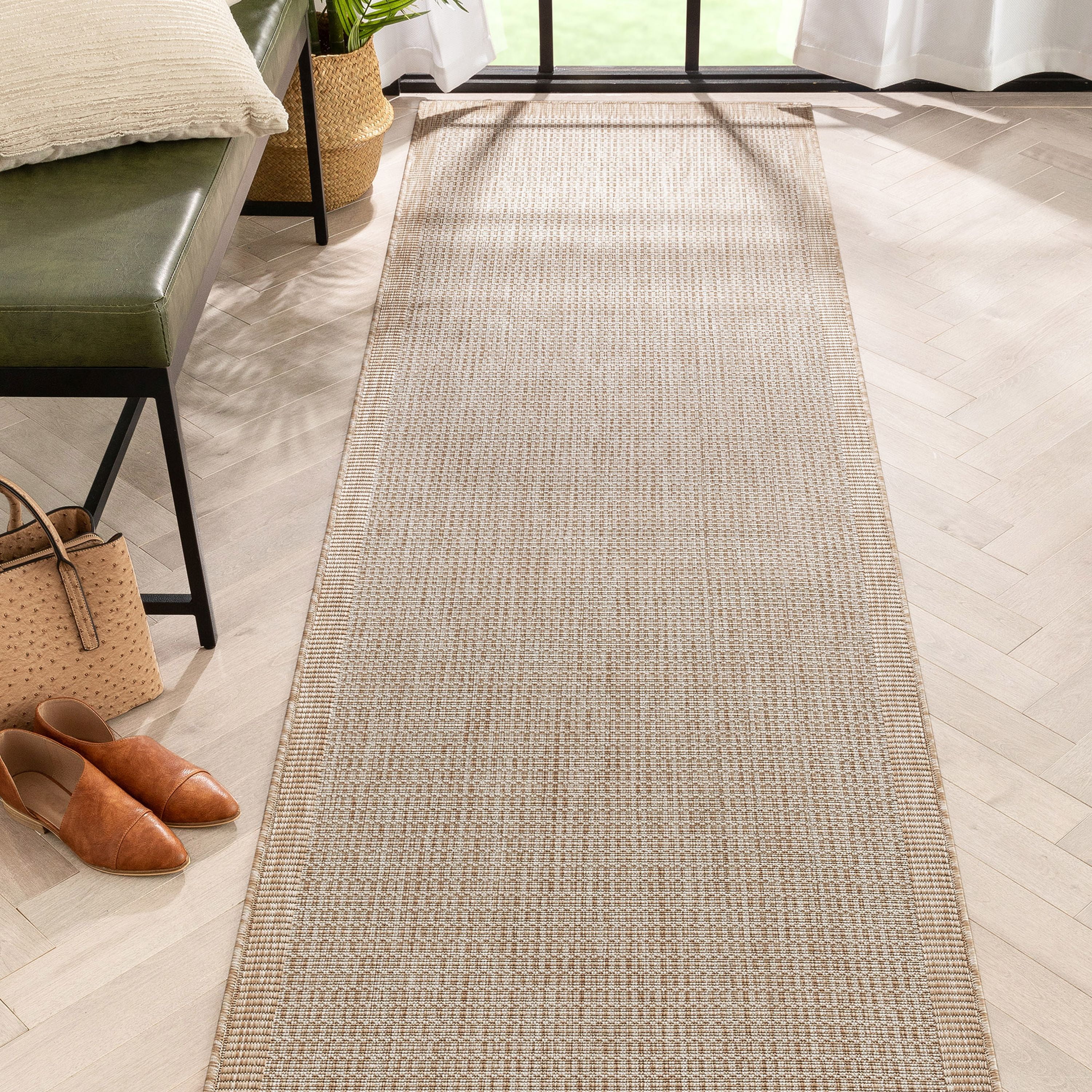 Well Woven Woden Ivory Indoor Outdoor Runner Rug, Solid Border, 3x10 ...