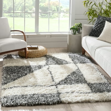 Well Woven Zanti Ivory Super Thick Tribal Abstract Shag Area Rug 3x5 (3'11" x 5'3")