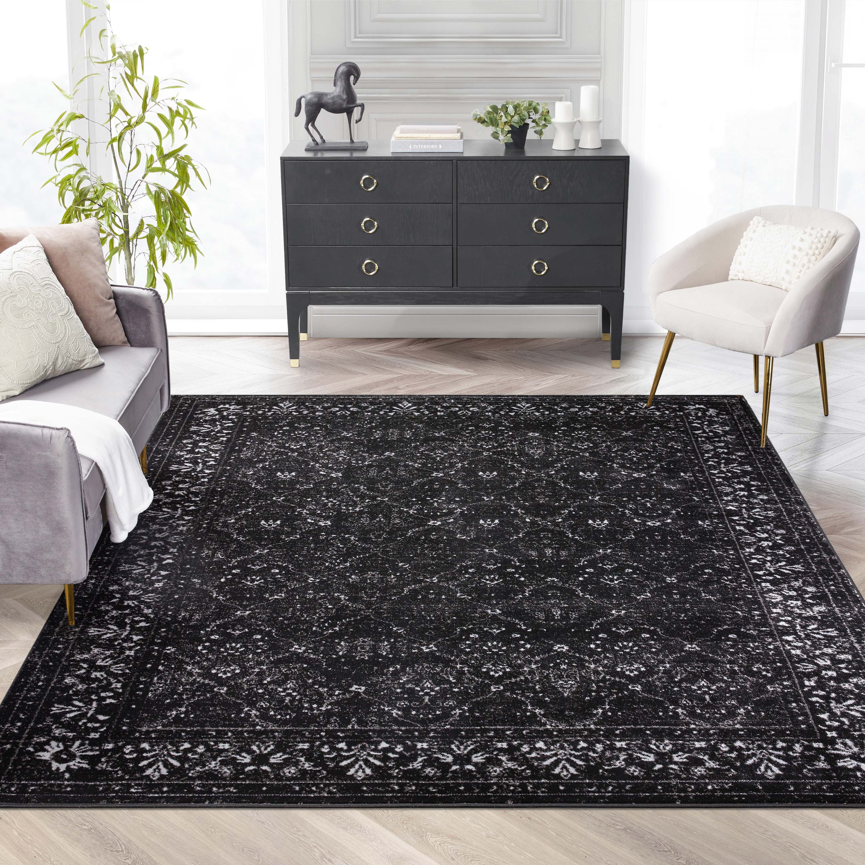 Zazzle Vintage Modern 5' x 7' Black Synthetic Area Rug