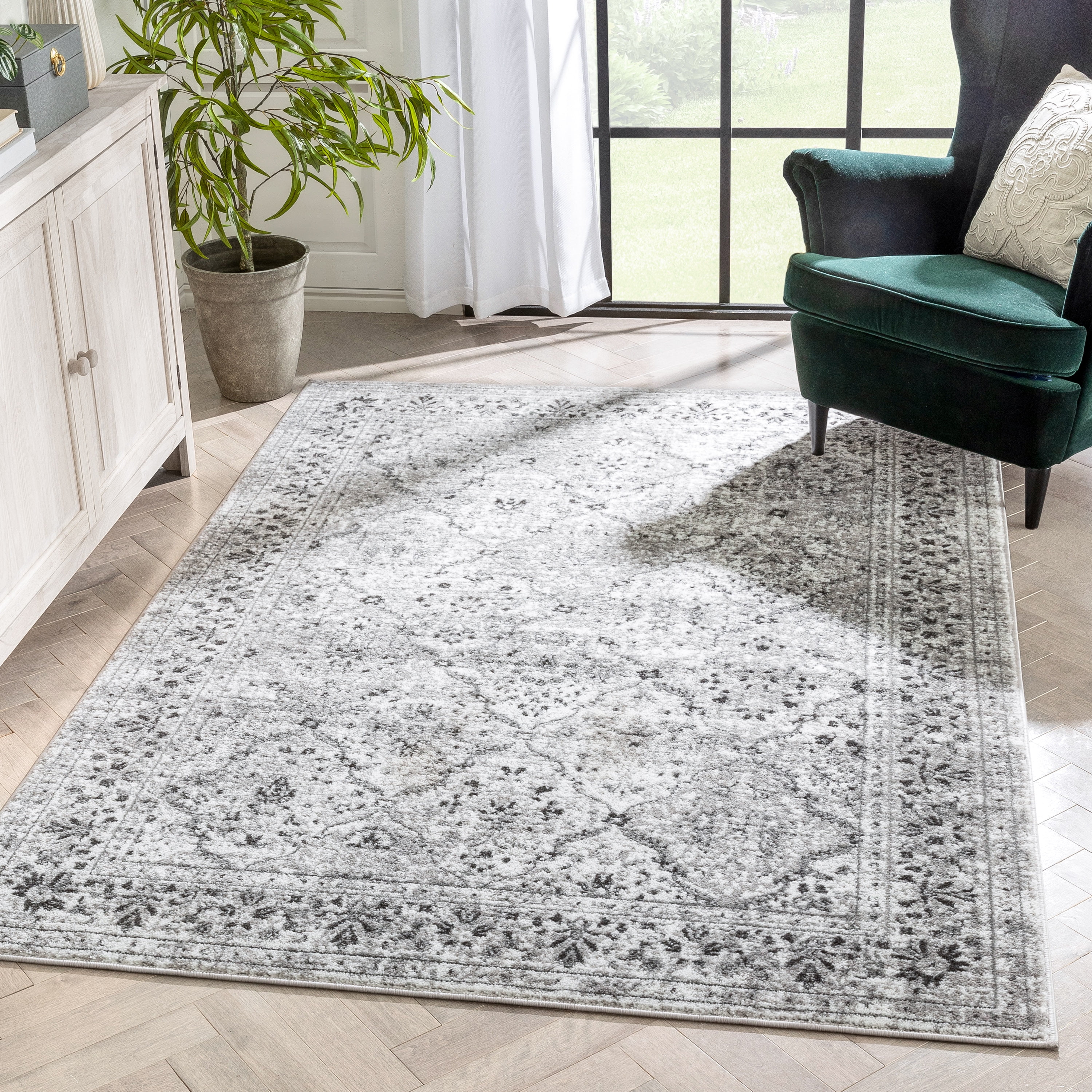 Well Woven Zazzle Argos Vintage Oriental Ivory Grey 9'3" x 12'6" Area Rug