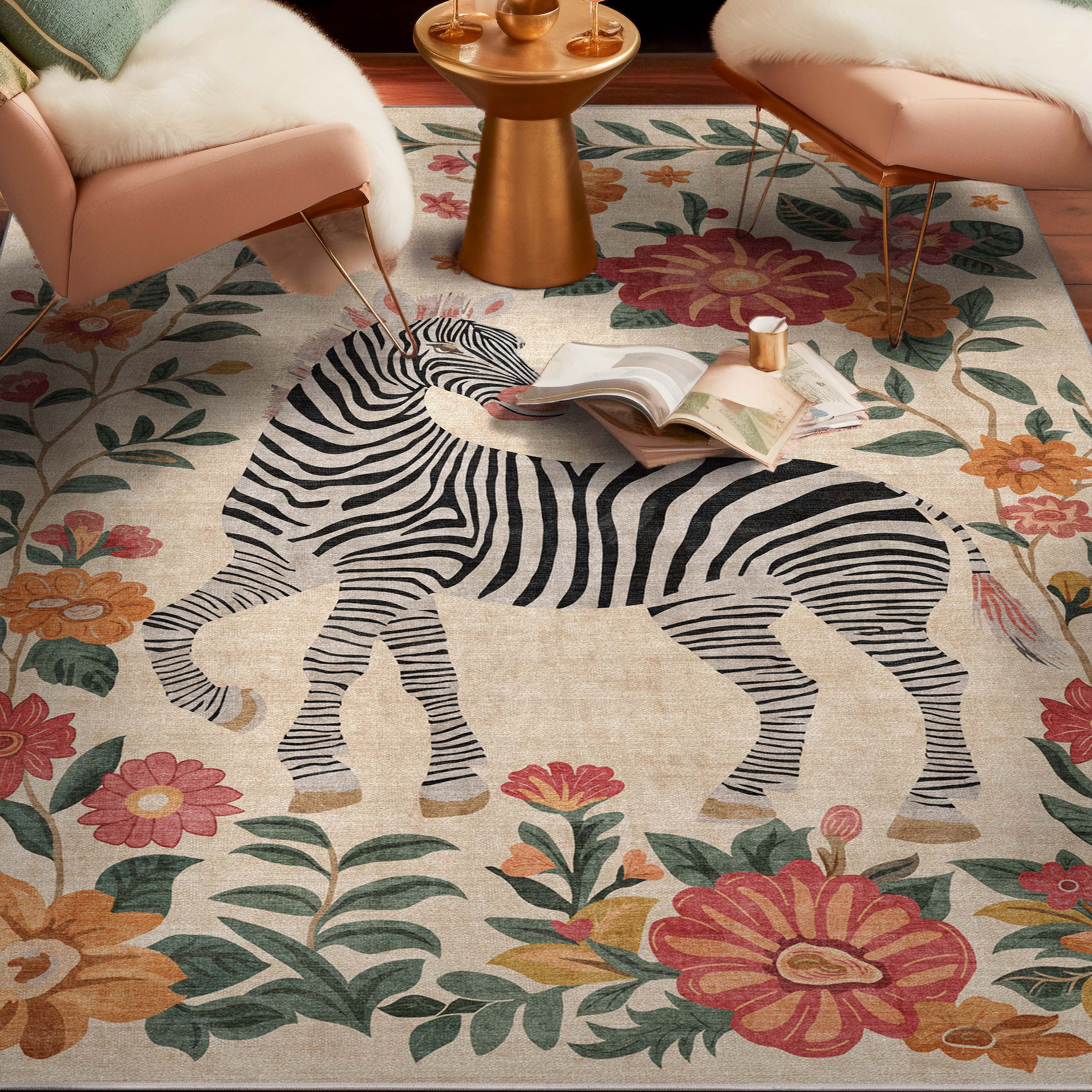 Well Woven Zebra Floral 7'10" x 9'10" Rug – Vibrant Multicolor, Stain-Resistant & Easy to Clean