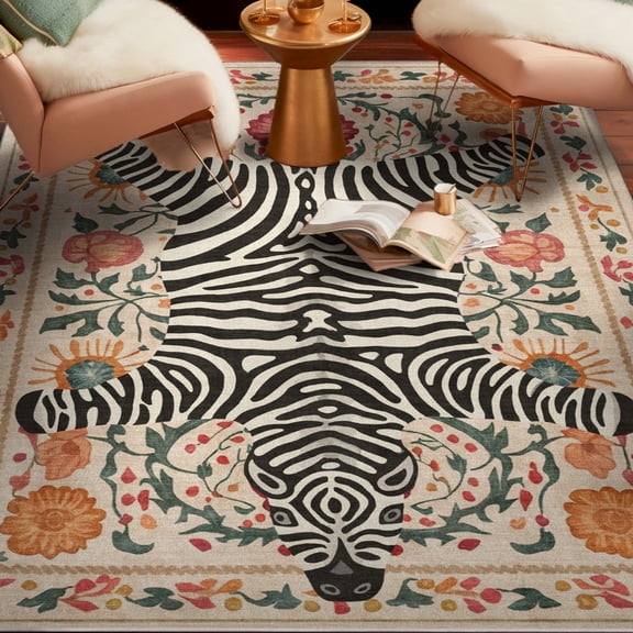 Well Woven Zebra’s Haven 5'3" x 7'3" Rug – Vibrant Multicolor, Stain-Resistant & Easy to Clean
