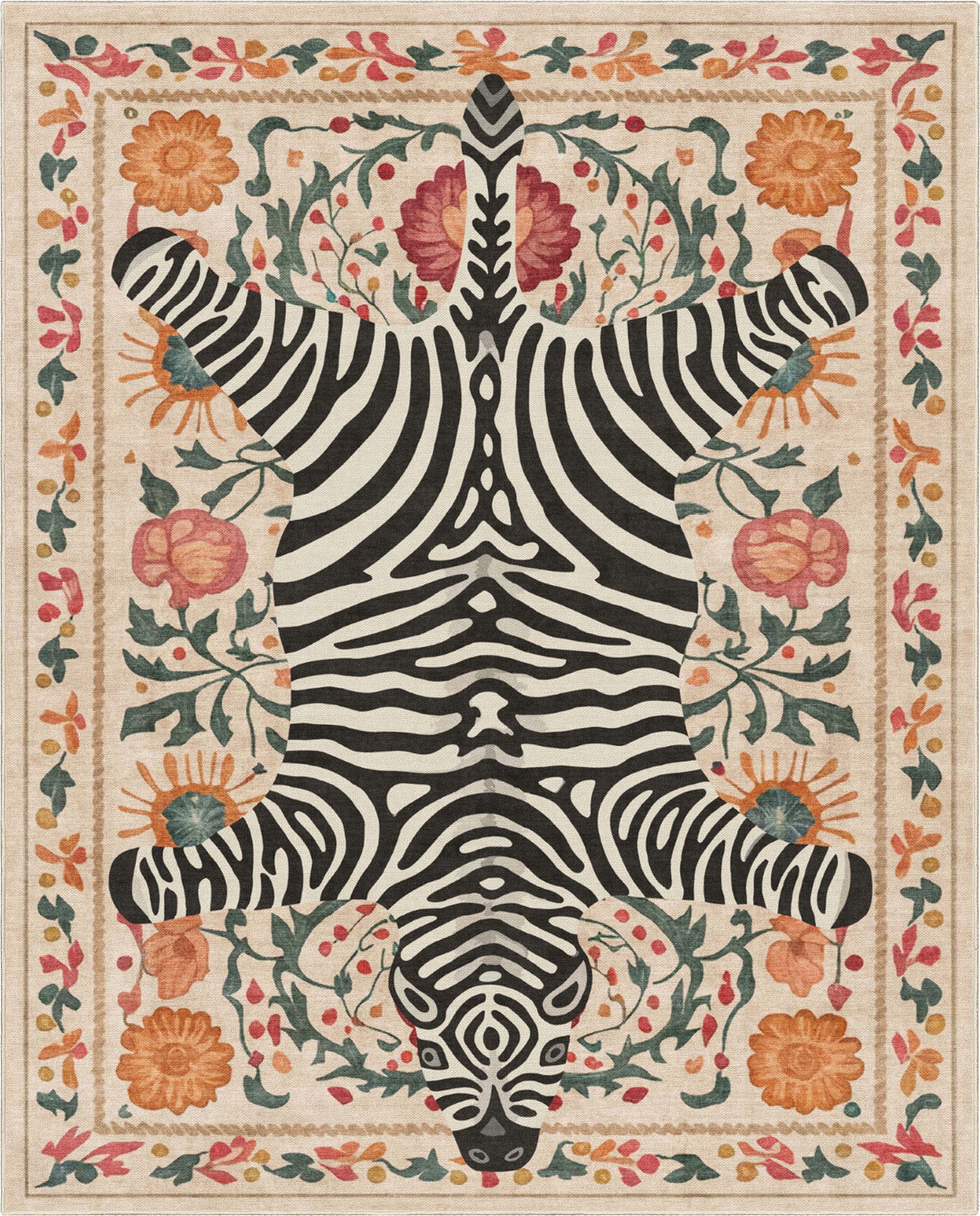 Well Woven Zebra’s Haven 7'10" x 9'10" Rug – Vibrant Multicolor, Stain-Resistant & Easy to Clean