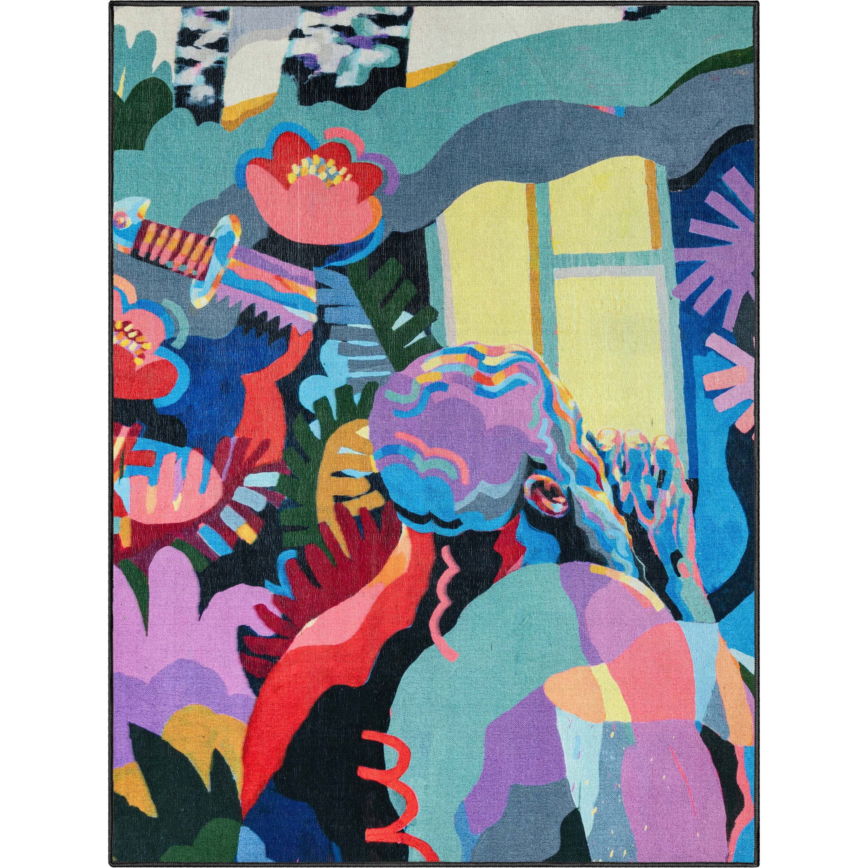 Vibrant Multicolor Synthetic Rectangular Washable Area Rug