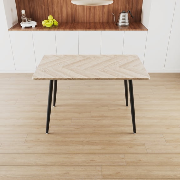 Well-made Wood Color Office Desk With Black Metal Legs, Also As Dining Table, Seats 4, , Waterproof Wooden Table For Kitchen Waterproof, Scratch