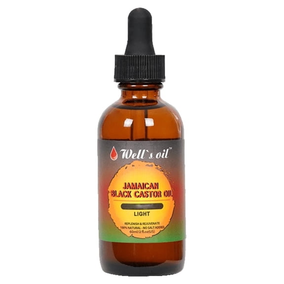 Wells Oil Jamaican Black Castor Oil (Light) | 2 fl oz (59 mL) | 100% Pure Castor Oil | Lightweight Hair & Skin Care