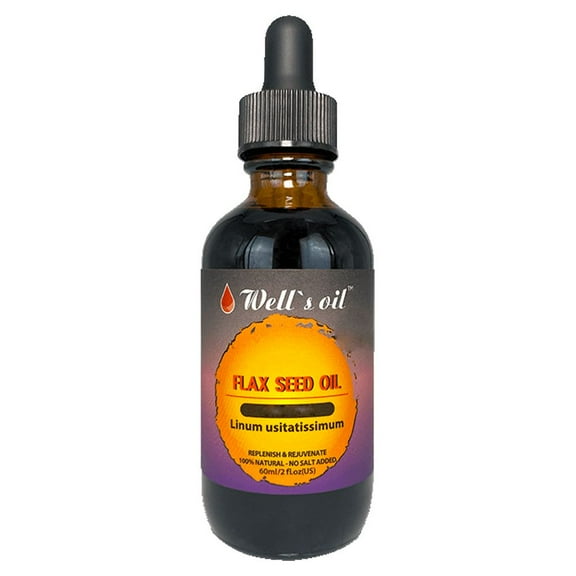 Well’s Oil 100% Pure Flax Seed Oil | 2 fl oz (59 mL) | Unrefined | Lightweight Oil for Hair, Skin & Massage