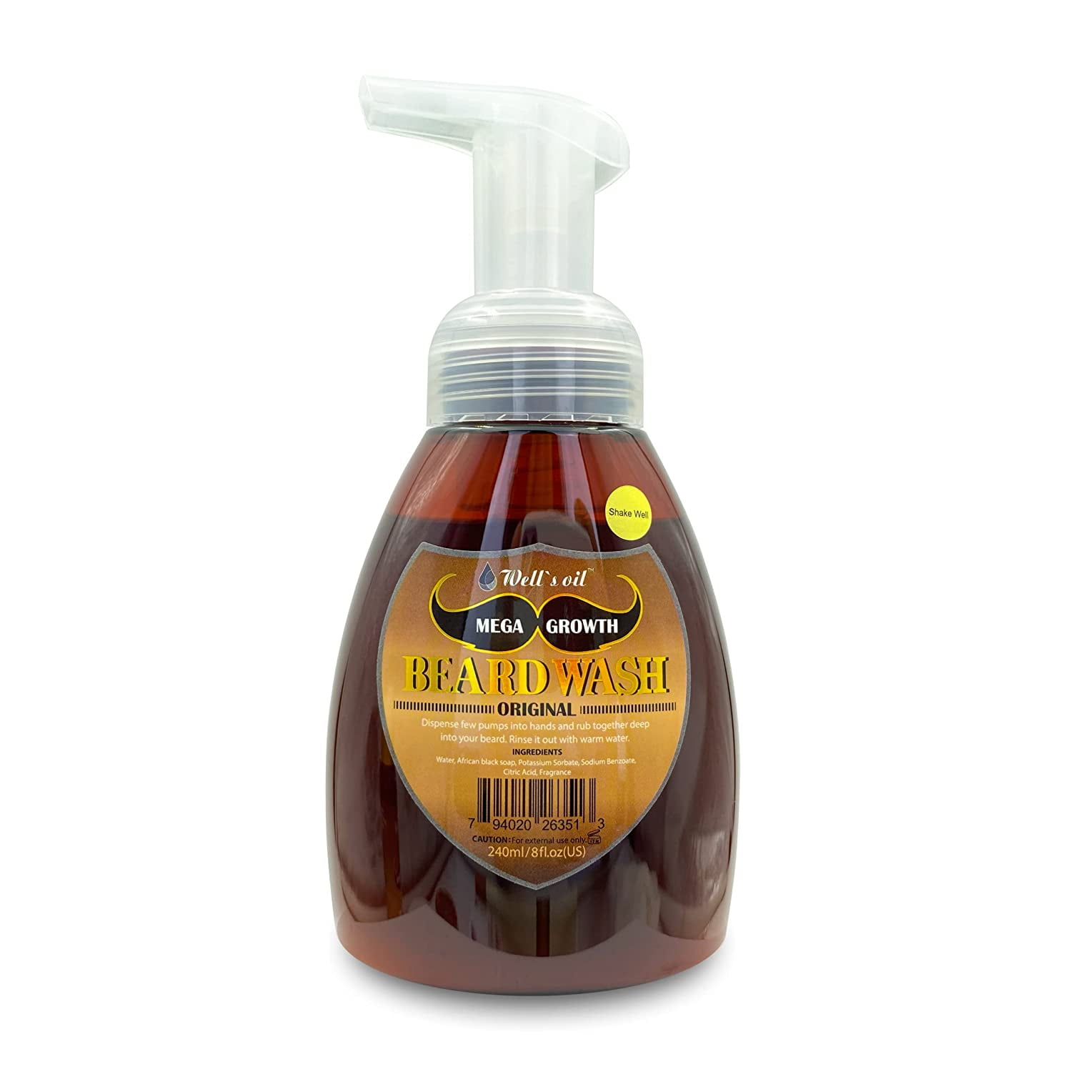 Well's Oil Mega Growth Beard Foaming Wash 8oz (1PCE)