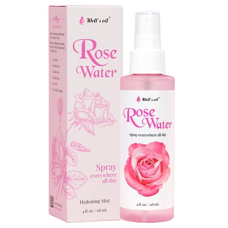 Well's Oil Rosewater Mist Spray (4 fl oz) | Floral Rosewater Hydrosol | Alcohol-Free | for Skin & Hair Use | 118 mL