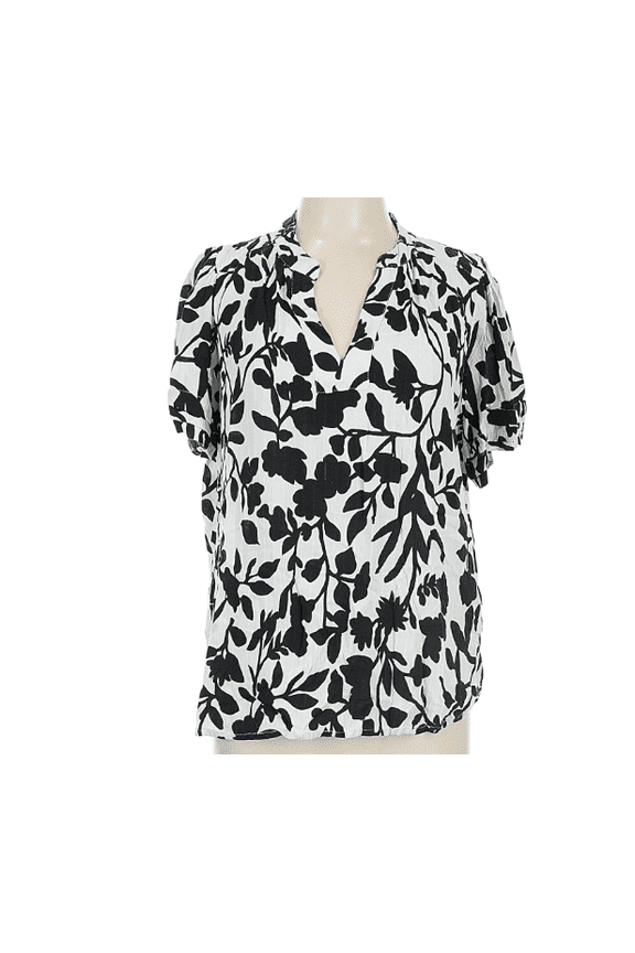 Womens Blouse, V-Neck, Black/White, Medium