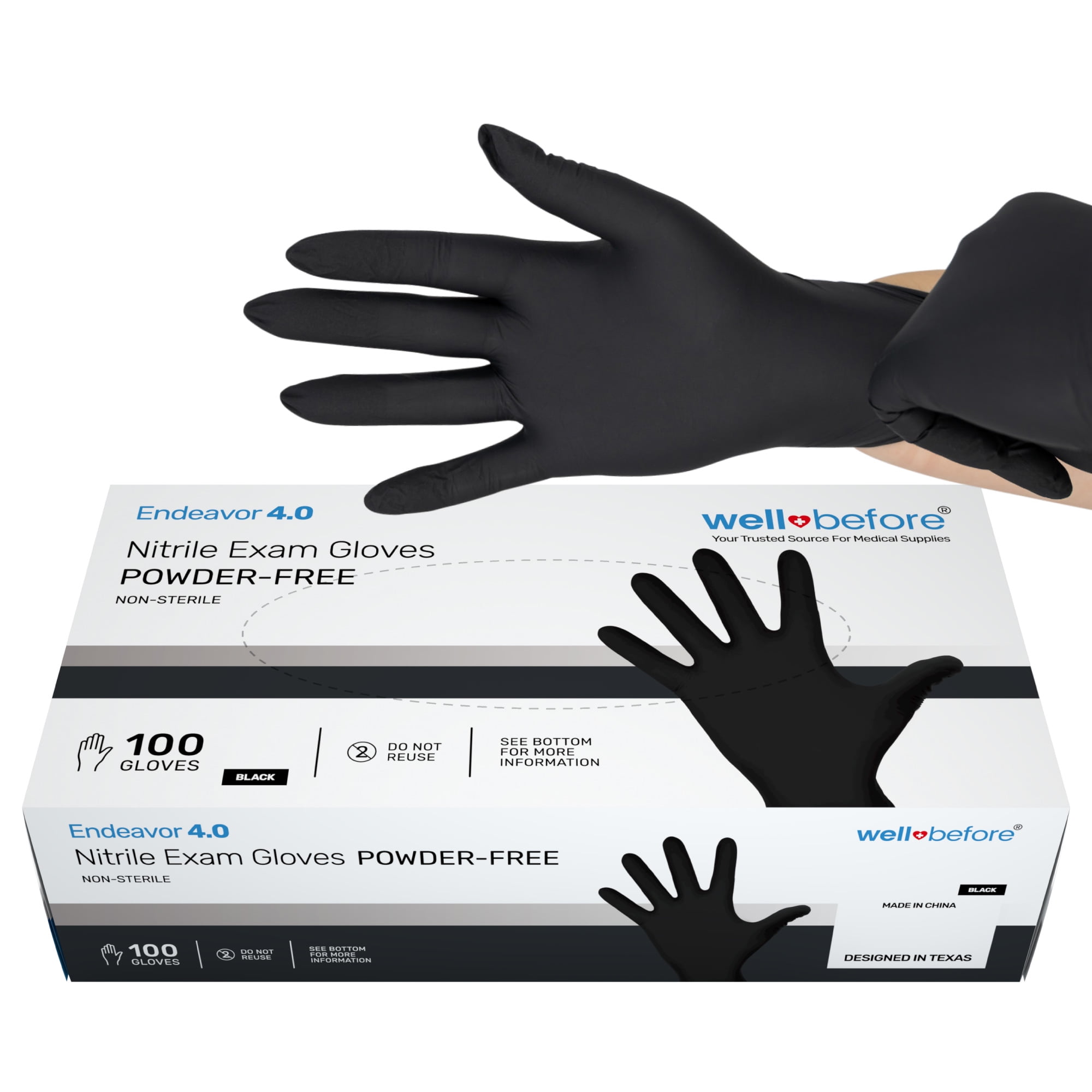 WellBefore Black Nitrile Disposable Gloves Large 100 Ct. Disposable