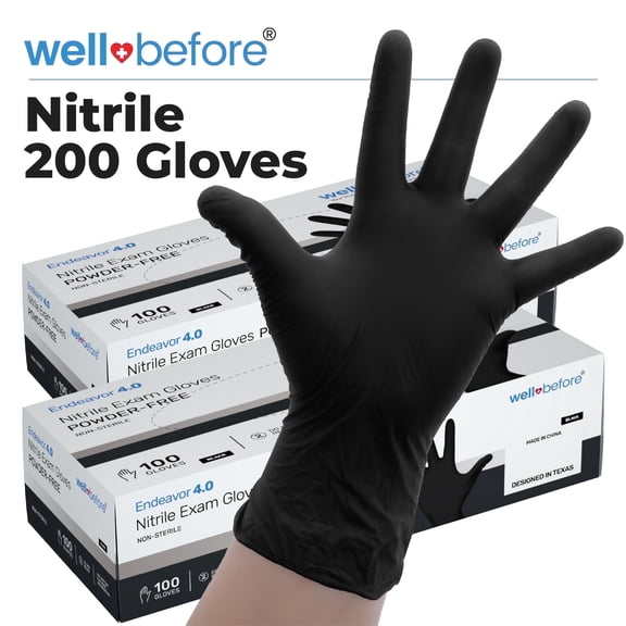 WellBefore Black Nitrile Disposable Gloves - Large 200 Ct. Disposable Powder-Free and Latex-Free
