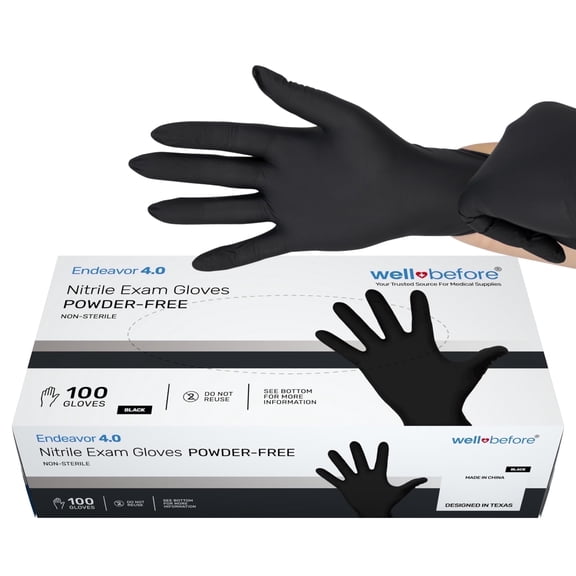 WellBefore Black Nitrile Disposable Gloves - Medium 100 Ct. Disposable Powder-Free and Latex-Free