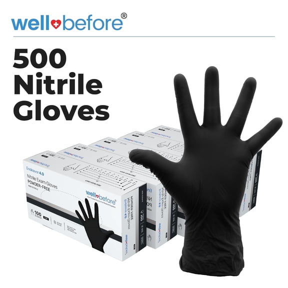 WellBefore Black Nitrile Disposable Gloves - Medium 500 Ct. Disposable Powder-Free and Latex-Free