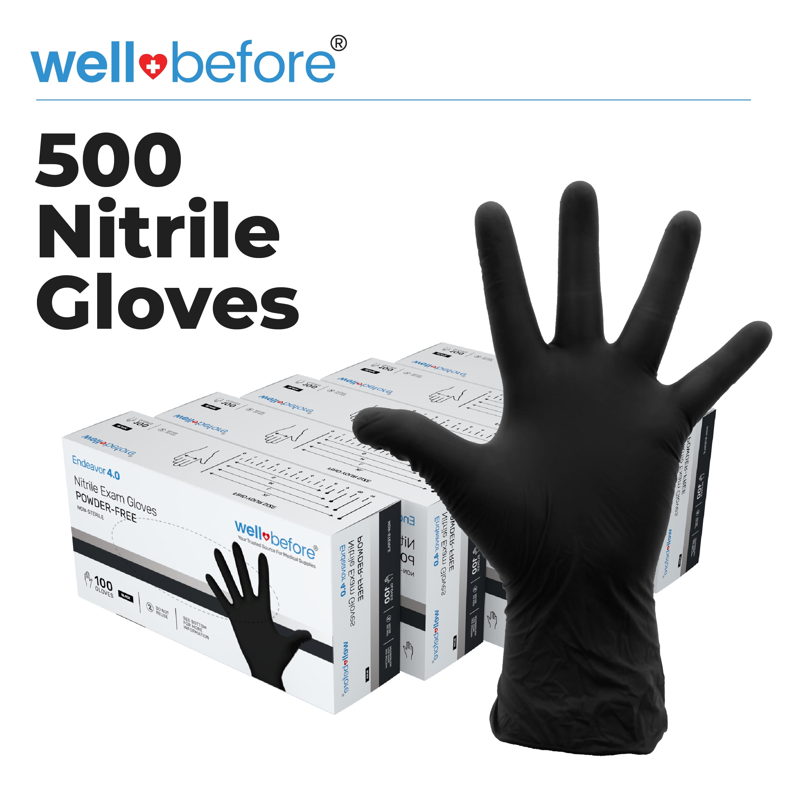 WellBefore Black Nitrile Disposable Gloves XLarge 500 Ct. Disposable