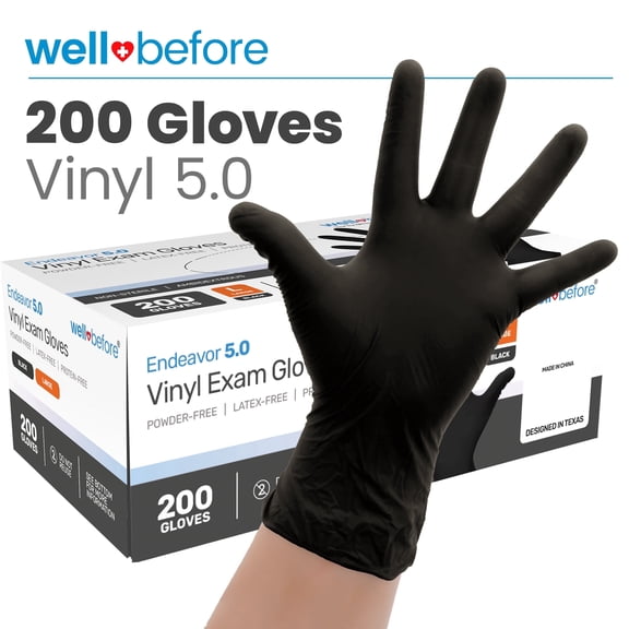 Wellbefore Disposable Synmax Exam Gloves, Powder-Free, Black, Medium, 200pcs