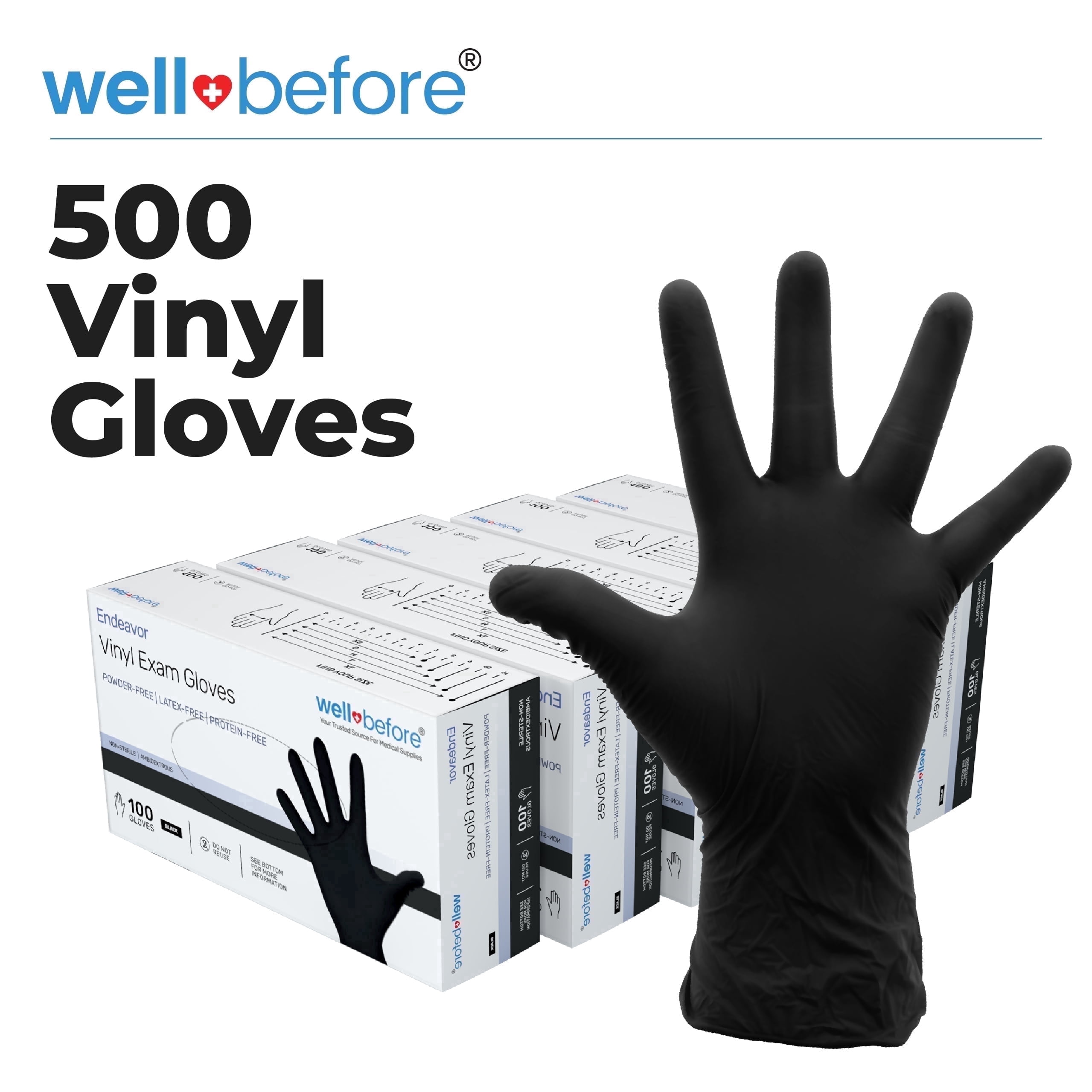 WellBefore Black Vinyl Disposable Gloves - Large 500 Ct. - Powder & Latex-Free Gloves