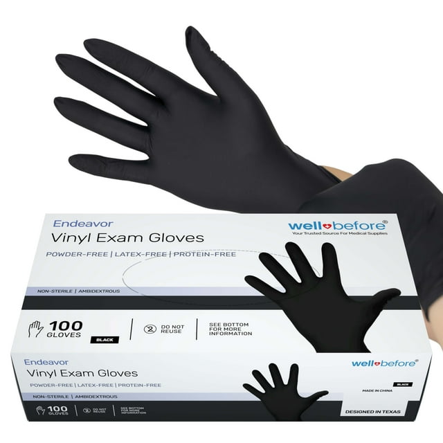 WellBefore Medium Black Vinyl Disposable Gloves, 100 Ct. LatexFree