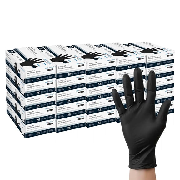 WellBefore Black Vinyl Disposable Gloves - Medium 2000 Ct. - Powder & Latex-Free Gloves