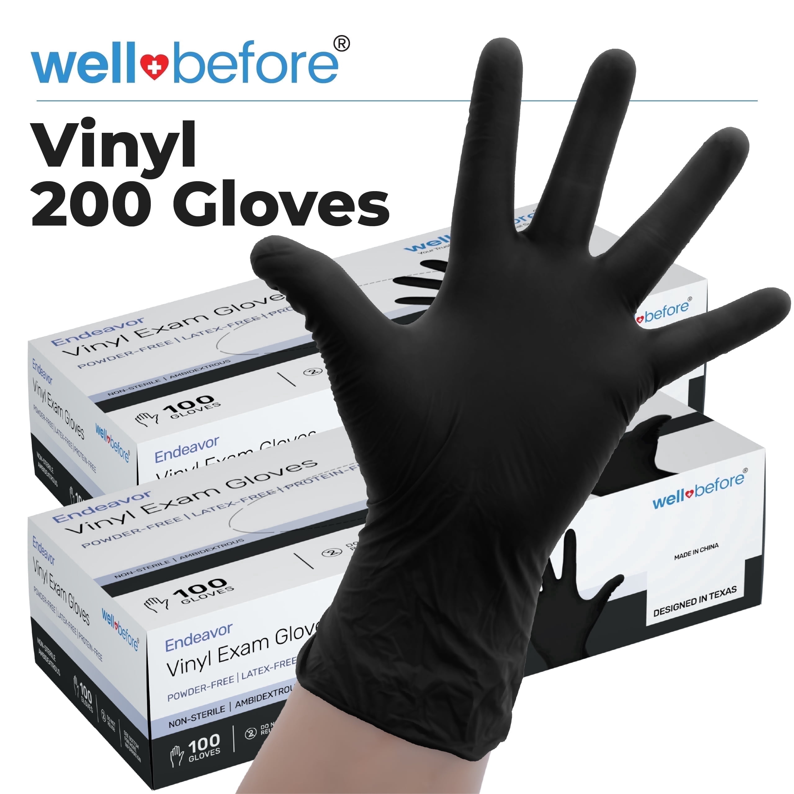 WellBefore Black Vinyl Disposable Gloves - Small 200 Ct. - Powder & Latex-Free Gloves