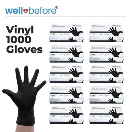 WellBefore Black Vinyl Disposable Exam Gloves, Powder-Free & Latex-Free,X Large, 1000 Count