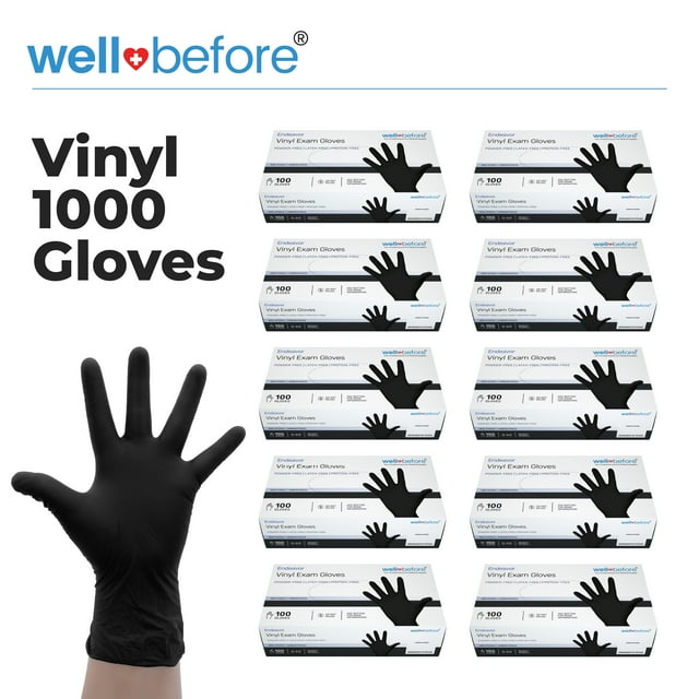 WellBefore XL Size Black Vinyl Disposable Gloves 1000 Ct. for Food