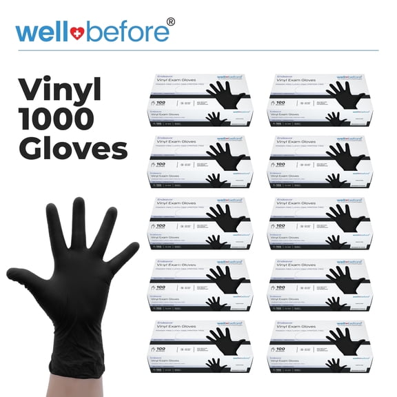 WellBefore Black Vinyl Disposable Gloves - XLarge 1000 Ct. - Powder & Latex-Free Gloves