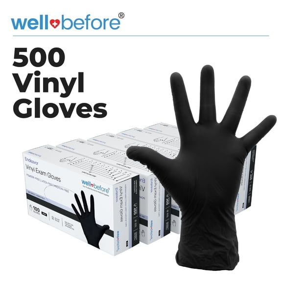 WellBefore Black Vinyl Disposable Gloves - XLarge 500 Ct. - Powder & Latex-Free Gloves