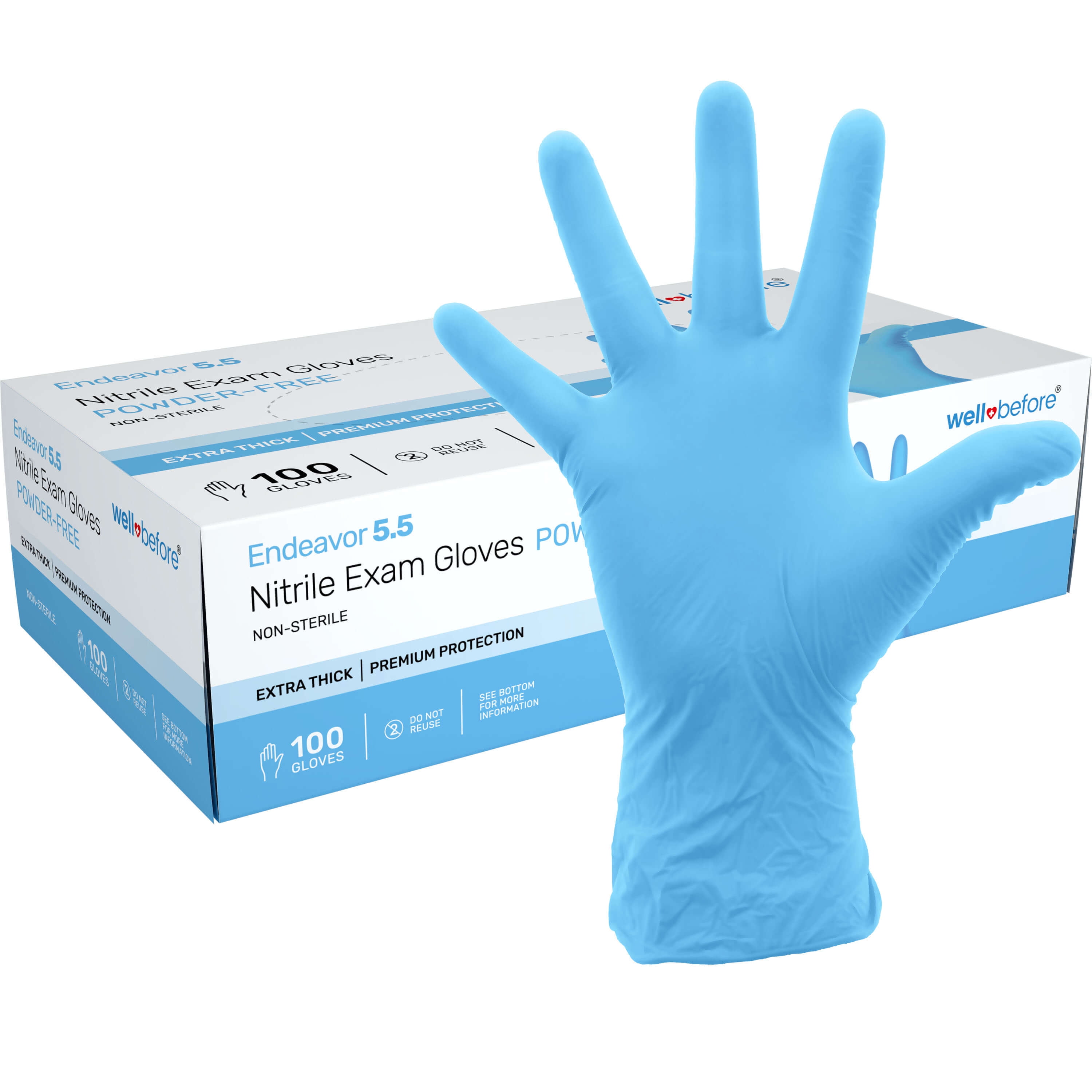 WellBefore Blue Nitrile 5 Mil Disposable Gloves Large 100 Ct
