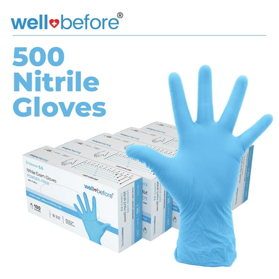 WellBefore Blue Nitrile 5 Mil Disposable Gloves - Small 500 Ct. - Powder & Latex-Free