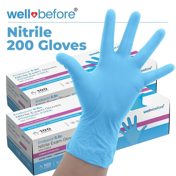 WellBefore Blue Nitrile 5 Mil Disposable Gloves - XLarge 200 Ct. - Powder & Latex-Free