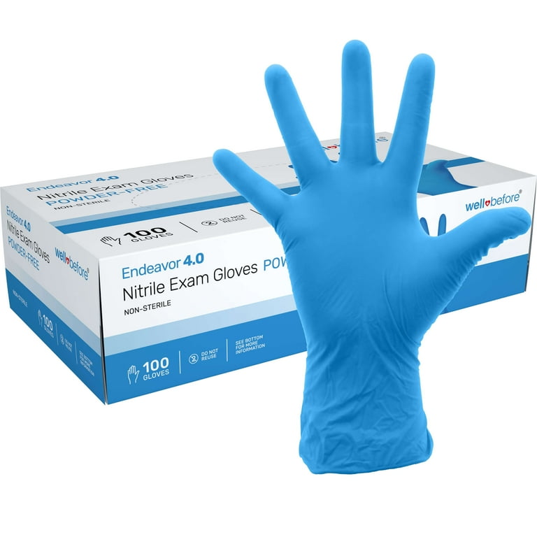 WellBefore Blue Nitrile Disposable Gloves, Large 100 Exam