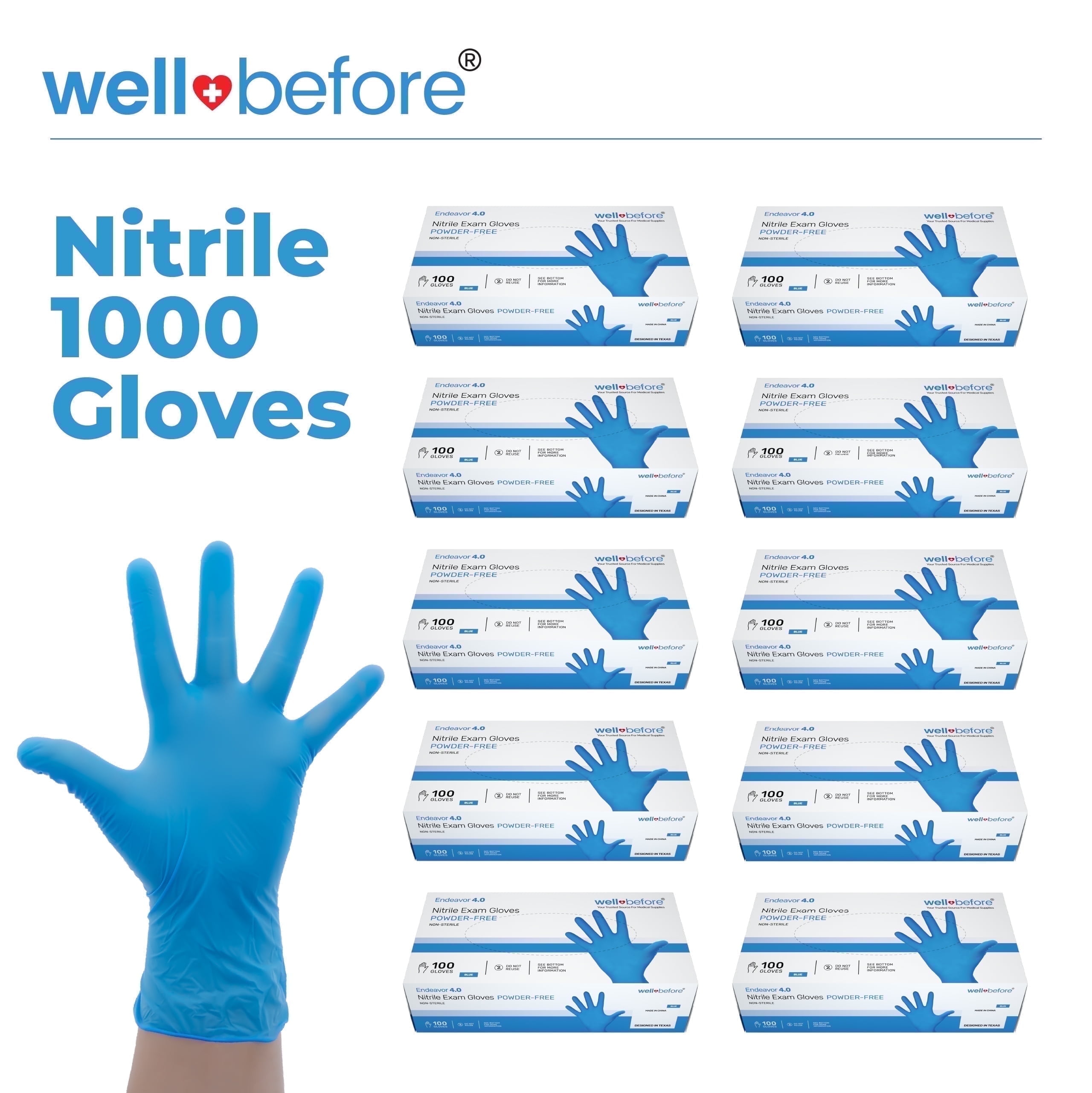 WellBefore Blue Nitrile Disposable Gloves - Large 1000 Ct. - Powder & Latex-Free