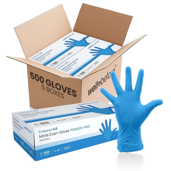 WellBefore Blue Nitrile Gloves, Chemical Resistant Hand Protection, Disposable Powder-Free Latex-Free Gloves - Large 500 Ct.