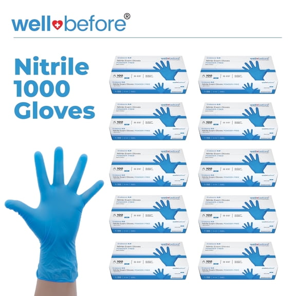 WellBefore Blue Nitrile Disposable Gloves - Medium 1000 Ct. - Powder & Latex-Free