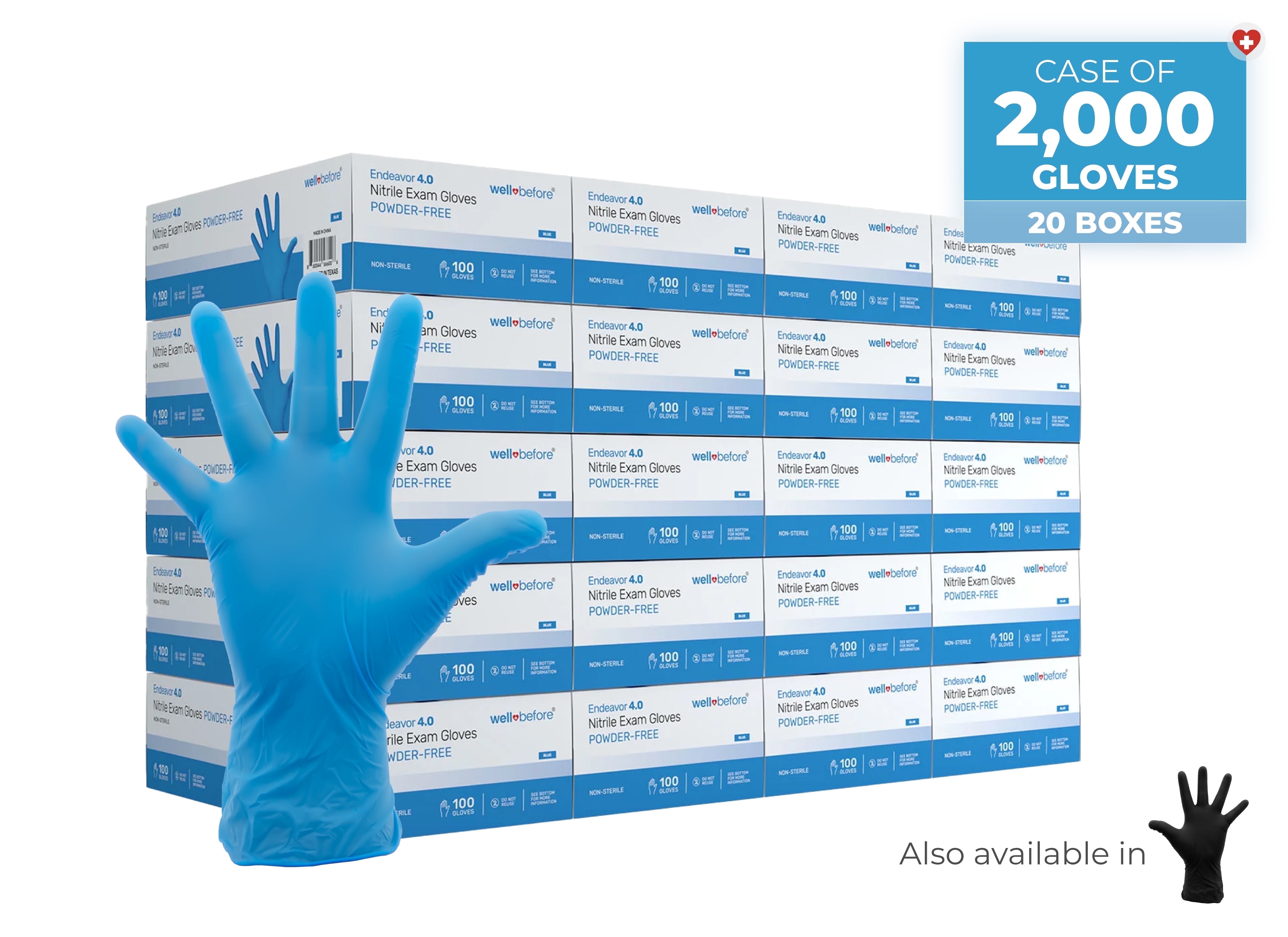 WellBefore Blue Nitrile Disposable Gloves - Medium 2000 Ct - Powder & Latex-Free Gloves
