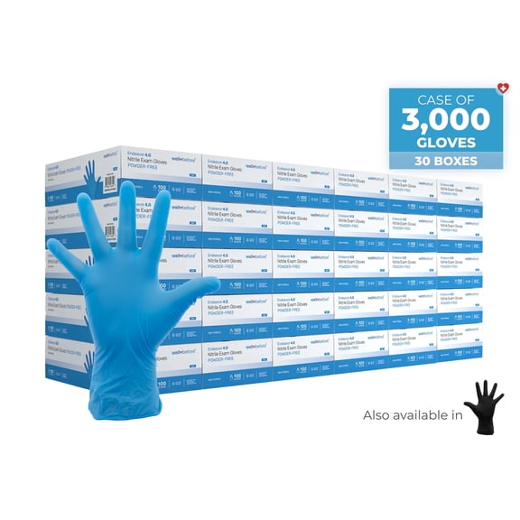 WellBefore Blue Nitrile Gloves, Chemical Resistant Hand Protection, Disposable Powder-Free Latex-Free Gloves - Medium 3000 Ct