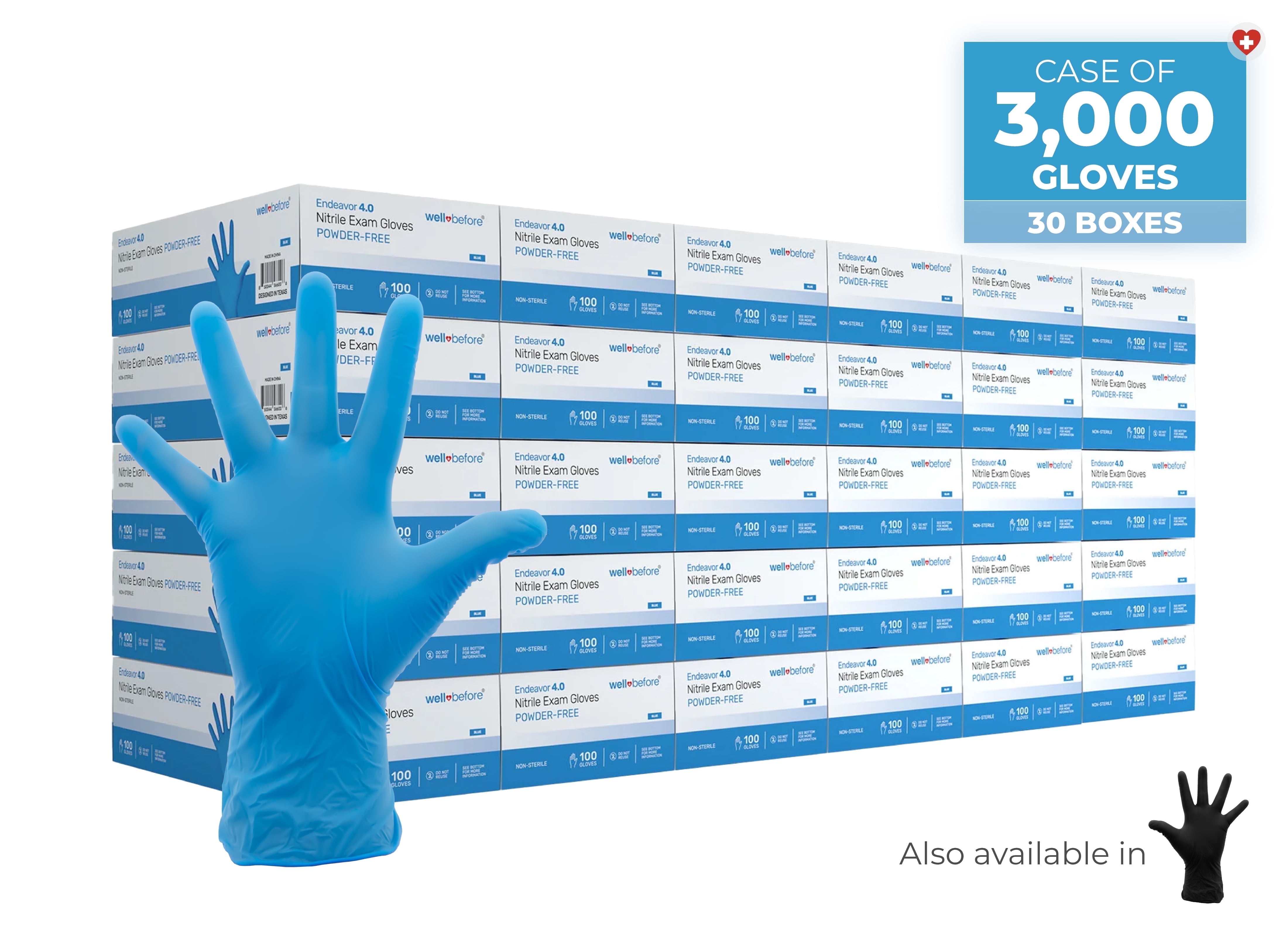 WellBefore Blue Nitrile Disposable Gloves - Medium 3000 Ct - Powder & Latex-Free Gloves