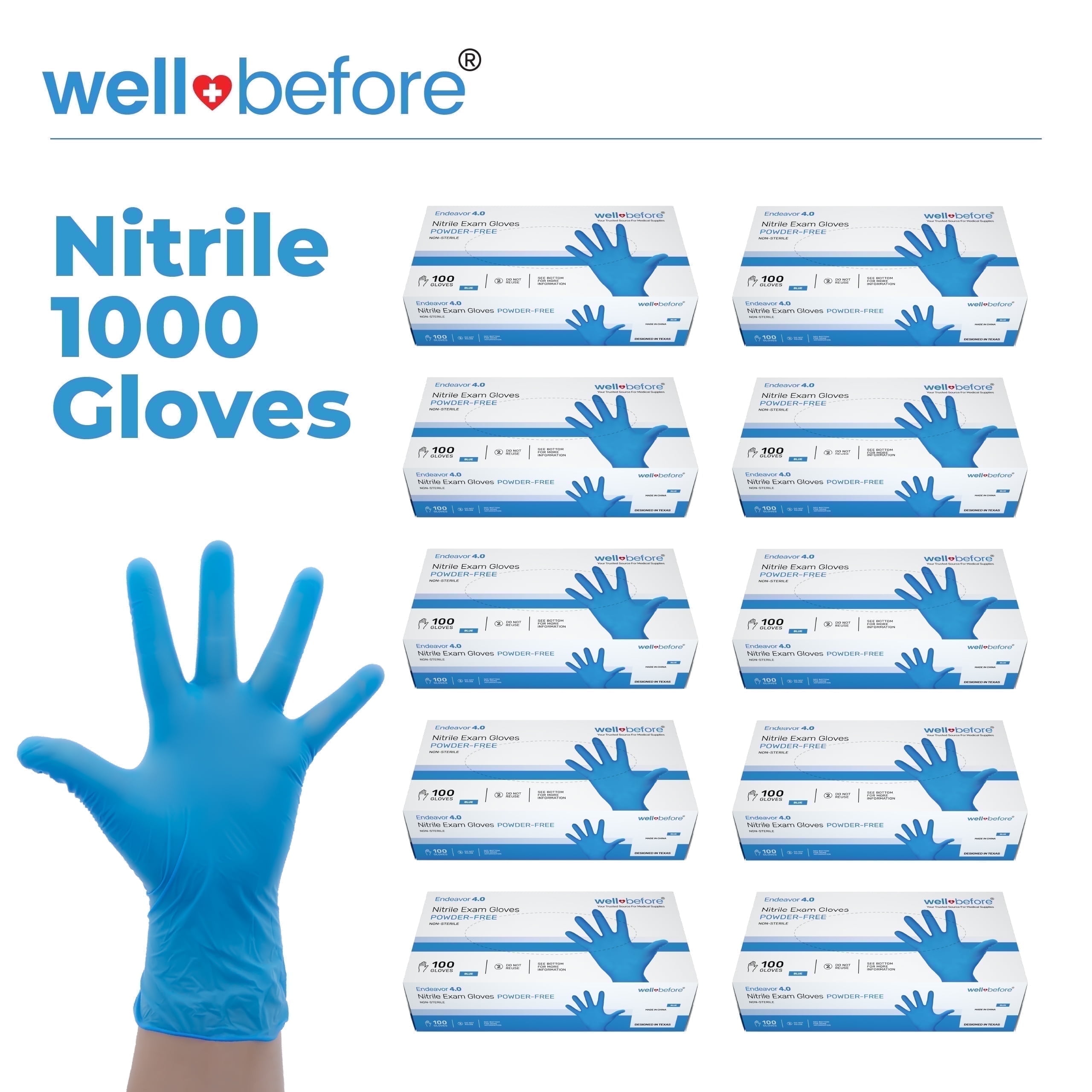 WellBefore Blue Nitrile Disposable Gloves - XLarge 1000 Ct. - Powder & Latex-Free