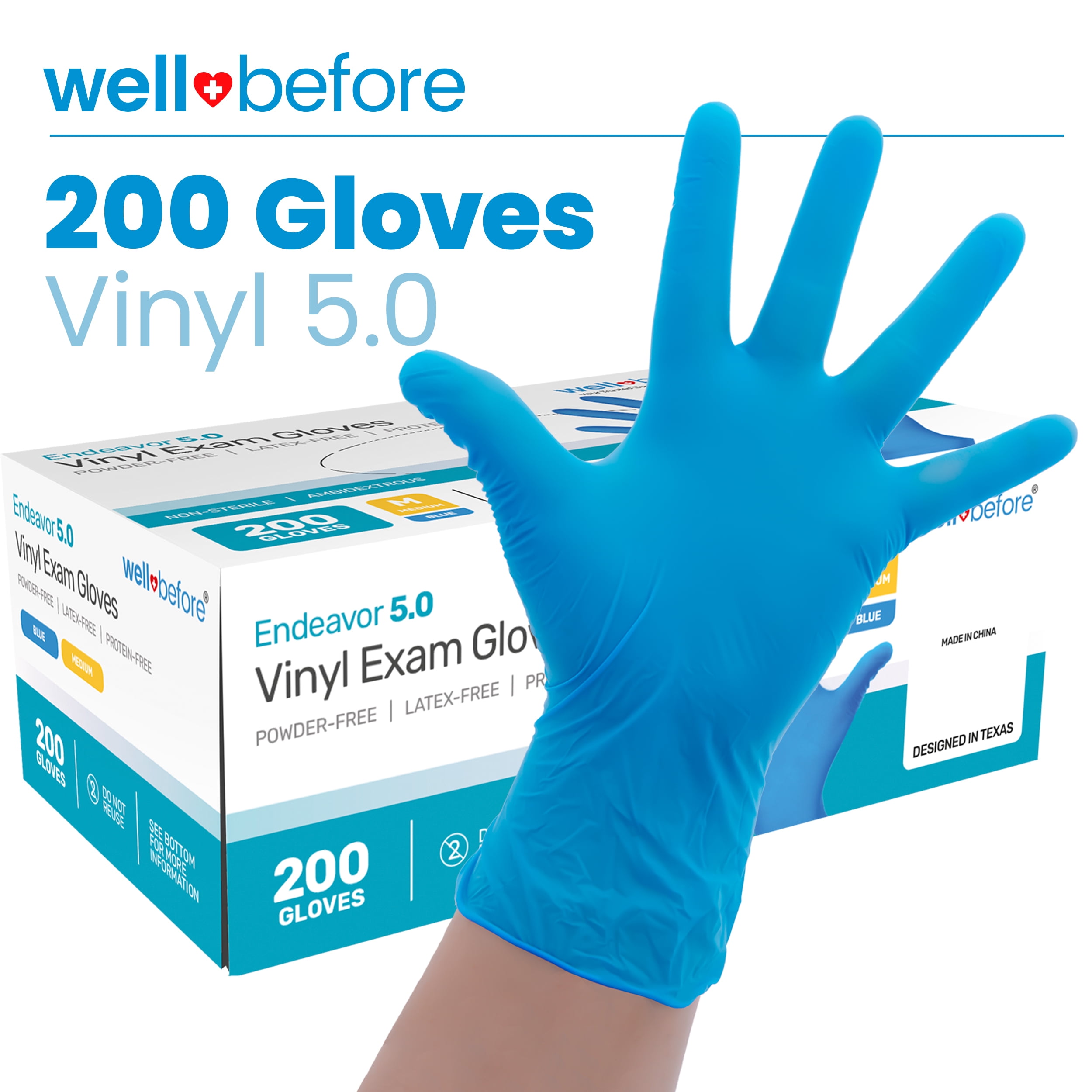 WellBefore Disposable Synmax Exam Gloves, Powder-Free, Blue, Medium, 200pcs