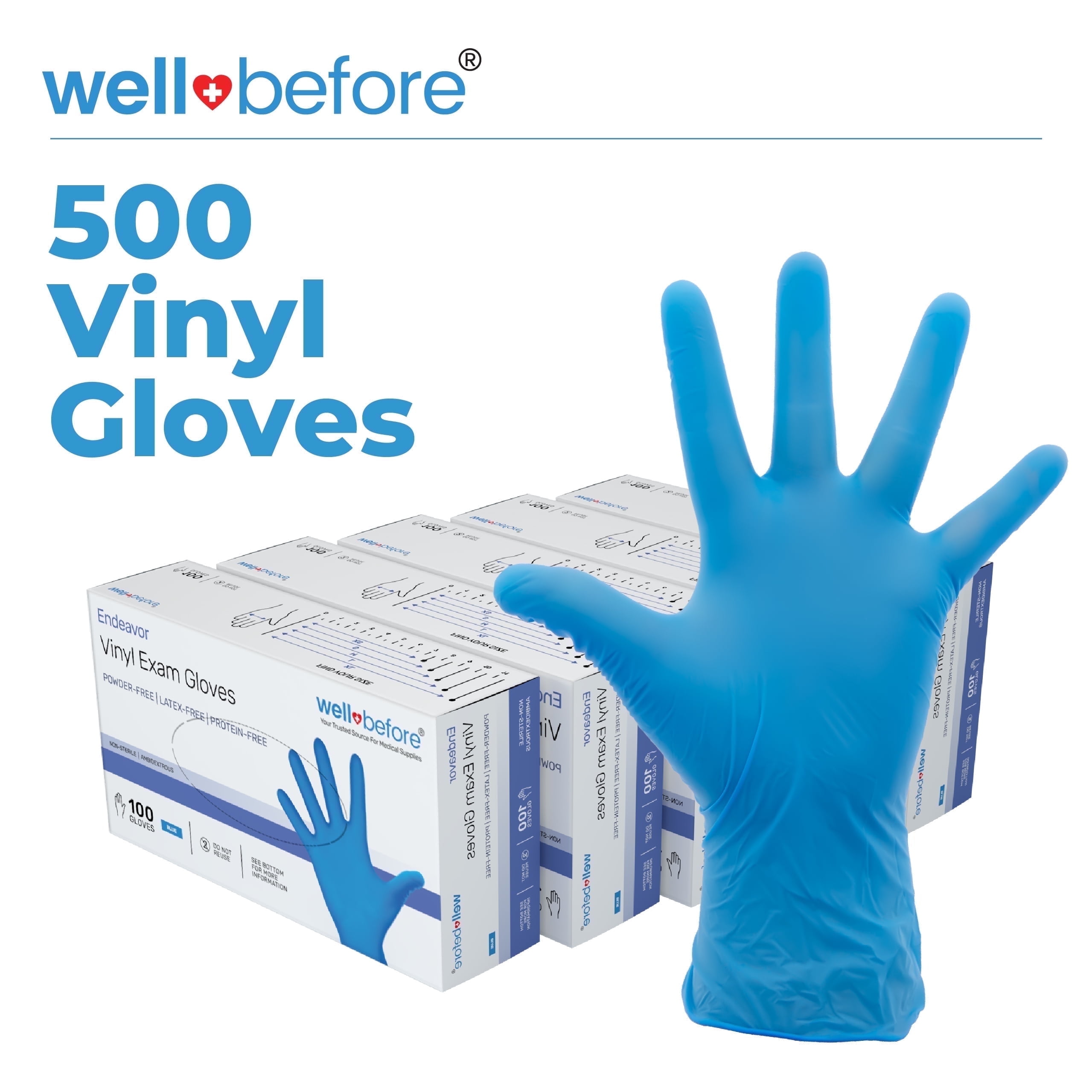 WellBefore Blue Vinyl Disposable Gloves - Large 500 Ct - Powder \u0026 Latex-Free Gloves