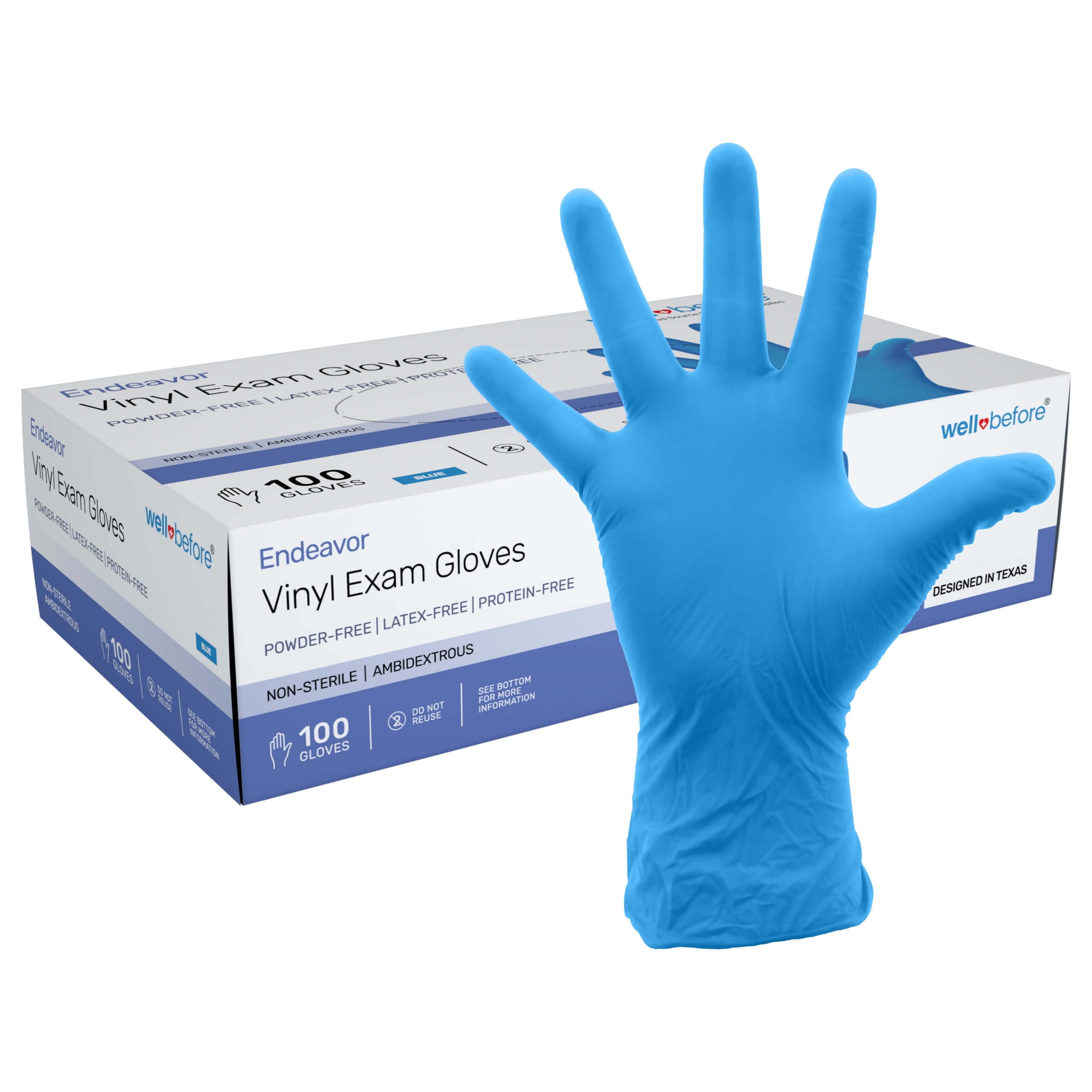 WellBefore Blue Vinyl Disposable Gloves Medium 100 Ct Powder