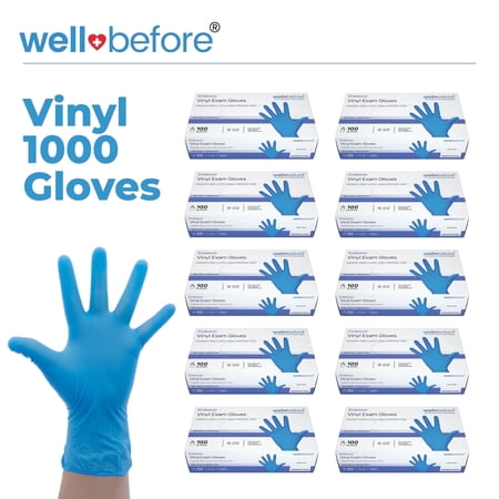 WellBefore Blue Vinyl Disposable Gloves - Medium 1000 Ct - Powder & Latex-Free Gloves